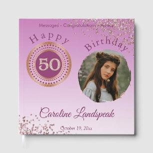 Personalised Photo Rose Gold Glitter 50th Birthday Guest Book