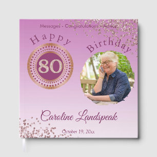 Personalised Photo Rose Gold Glitter 80th Birthday Guest Book