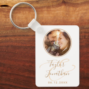 Personalised Photo Rose Gold Modern Chic Wedding Key Ring