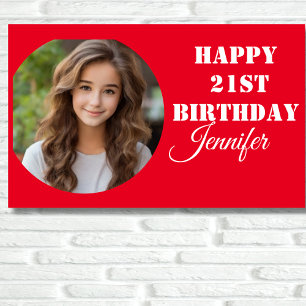 Personalised Photo script Red Happy 21st Birthday Banner