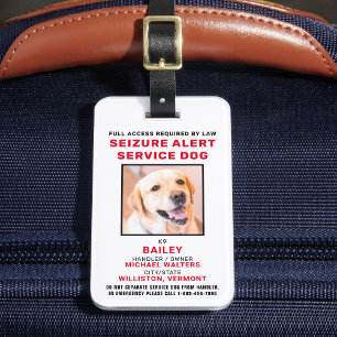 Personalised Photo Seizure Alert Service Dog Badge Luggage Tag