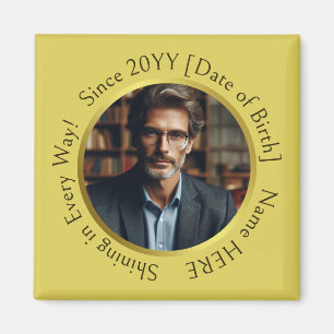Personalised Photo Shining Gold Yellow Magnet