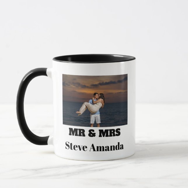 Personalised Photo Simple Modern Stylish Mr & Mrs  Mug (Left)