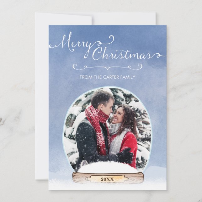 Personalised Photo Snow Globe Merry Christmas Card (Front)
