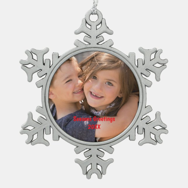 Personalised Photo Snowflake Pewter Christmas Ornament (Front)