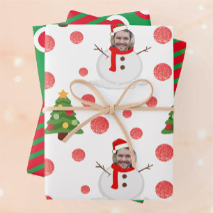 Personalised photo snowman wrapping paper sheets