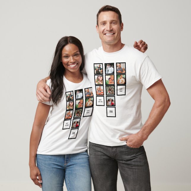 Personalised Photo Strip Christmas 9 Photo Collage T-Shirt (Unisex)