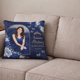 Personalised Photo Sweet 16 Royal Blue Quinceañera Cushion