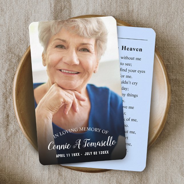 Personalised Photo Sympathy Funeral Memorial Card (Personalized Photo Sympathy Funeral Memorial Card with Letter From Heaven Poem)