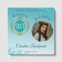 Personalised Photo Teal Blue Glitter 20th Birthday