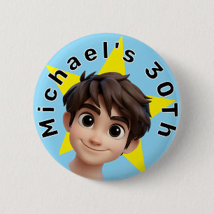 Personalised Photo Text and Name Birthday 6 Cm Round Badge