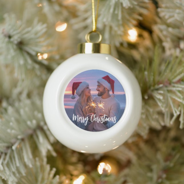 Personalised Photo & Text Christmas 2025 Custom Ceramic Ball Christmas Ornament (Tree)