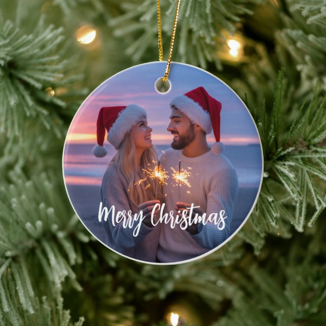 Personalised Photo & Text Christmas 2025 Custom Ceramic Tree Decoration (Tree)