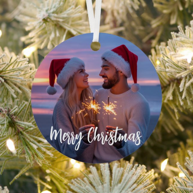 Personalised Photo & Text Christmas 2025 Custom Metal Tree Decoration (Insitu)