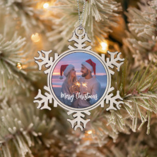 Personalised Photo & Text Christmas 2025 Custom Snowflake Pewter Christmas Ornament