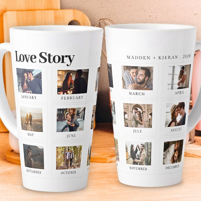 Personalised Photo Text Modern Couples Love Story Latte Mug (Creator Uploaded)