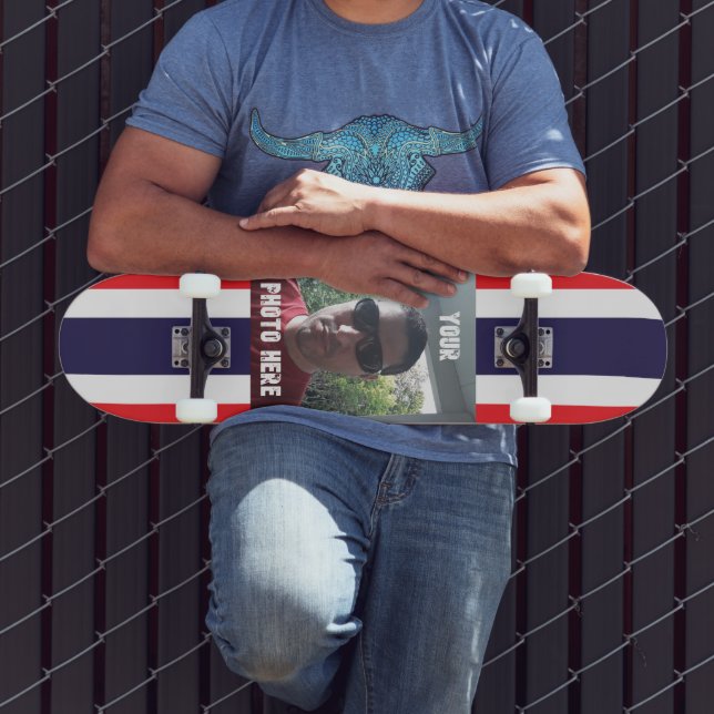 Personalised Photo/ Text Red, White, and Blue Skateboard (Outdoor 3)