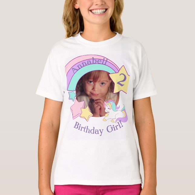 Personalised Photo Unicorn birthday T-Shirt (Front)