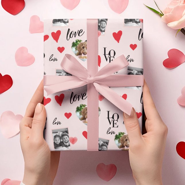 Personalised Photo Valentine's Pink & Red Wrapping Paper (Creator Uploaded)