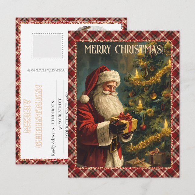 Personalised Photo Vintage Christmas Santa Classic Holiday Postcard (Front/Back)