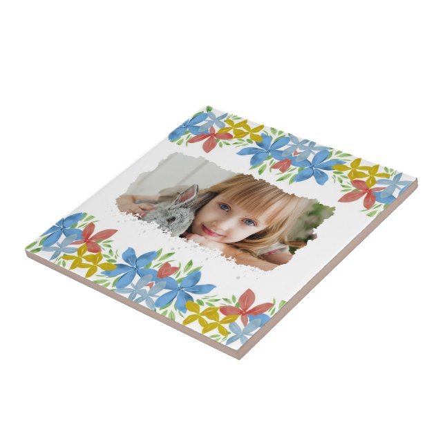 Personalised Photo Watercolor Floral Tile (Side)