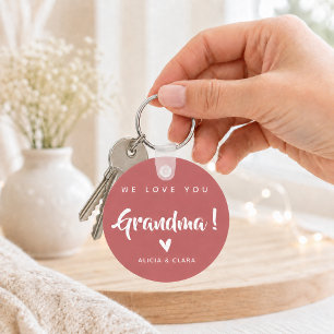 Personalised Photo WE LOVE YOU GRANDMA in Pink Key Ring