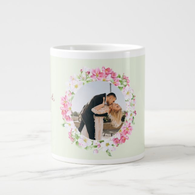 Personalised Photo Wedding Date Bride Groom Custom Large Coffee Mug (Front)