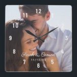 Personalised Photo Wedding Date Square Wall Clock<br><div class="desc">Create your own romantic wedding anniversary reminder with this beautiful clock. Edit the names and anniversary date with your own details and upload your favourite couple photo. This photo is for demonstration purposes only. Personalised Photo Wedding Date Square Wall Clock.</div>