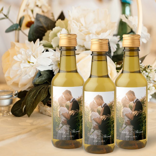 Personalised Photo Wedding Mini Wine Bottle Label (Customize to choose your text style and size.)