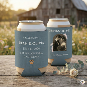 Personalised Photo Wedding Paw Print & Drinks On M Can Cooler