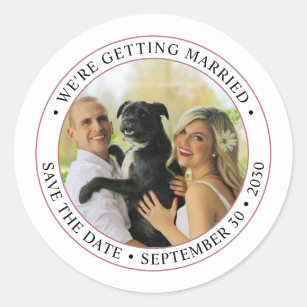 Personalised Photo Wedding Save the Date Classic Round Sticker