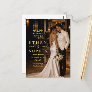 Personalised Photo Wedding Welcome Elegant Gold Postcard