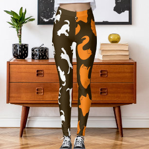 Personalised Photo White Orange Cat Pattern Leggings