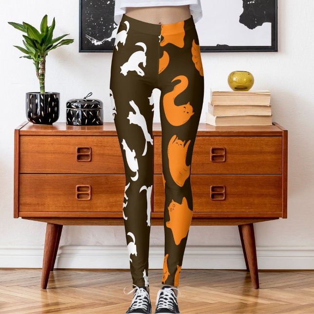 Personalised Photo White Orange Cat Pattern Leggings (Creator Uploaded)