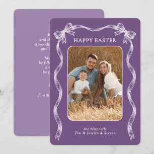 Personalised Photo White Ribbon On Violet Easter Holiday Card