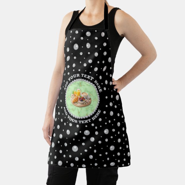Personalised Photo with Pearls Circle on Black Apron (Insitu)
