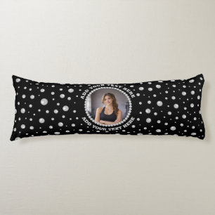 Personalised Photo with Pearls Circle on Black Body Cushion