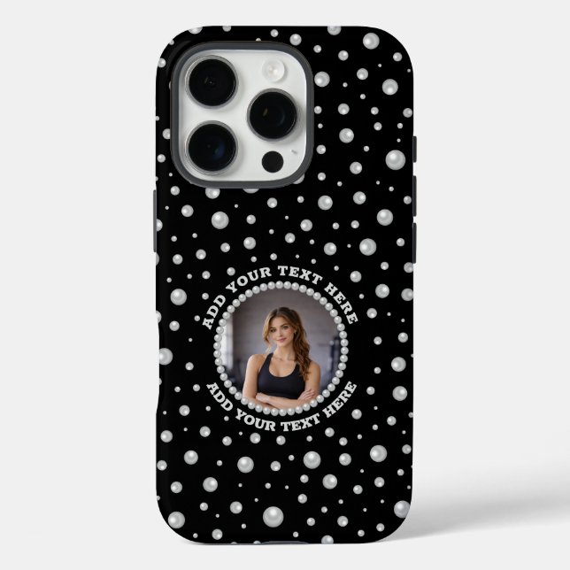 Personalised Photo with Pearls Circle on Black Case-Mate iPhone Case (Back)