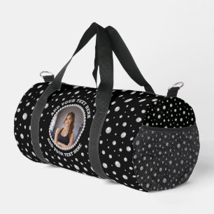 Personalised Photo with Pearls Circle on Black Duffle Bag