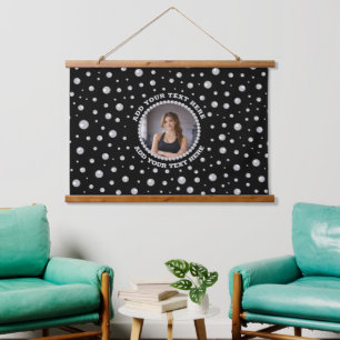 Personalised Photo with Pearls Circle on Black Hanging Tapestry