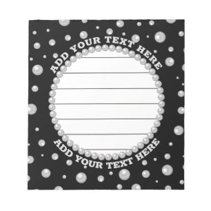 Personalised Photo with Pearls Circle on Black Notepad
