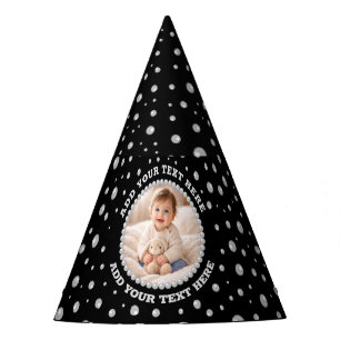 Personalised Photo with Pearls Circle on Black Party Hat