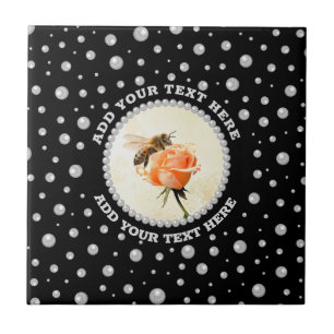 Personalised Photo with Pearls Circle on Black Tile