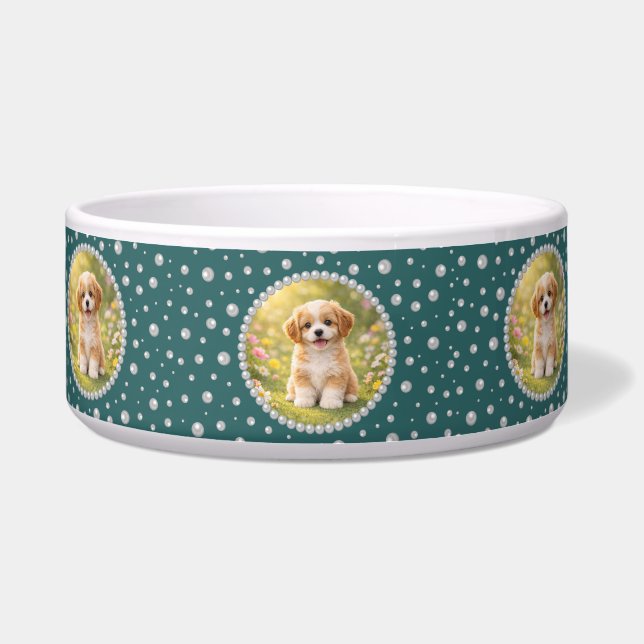 Personalised Photo with Pearls Circle on Teal (Front)