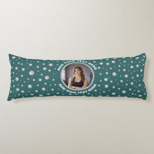 Personalised Photo with Pearls Circle on Teal Body Cushion