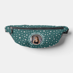 Personalised Photo with Pearls Circle on Teal Bum Bags