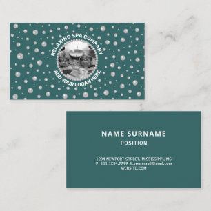 Personalised Photo with Pearls Circle on Teal Business Card