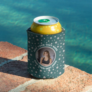 Personalised Photo with Pearls Circle on Teal Can Cooler