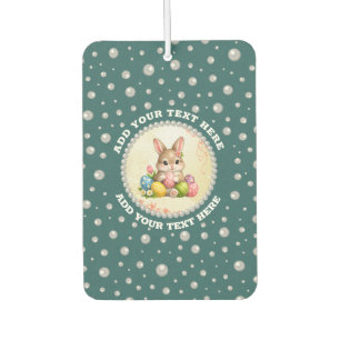 Personalised Photo with Pearls Circle on Teal Car Air Freshener