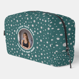 Personalised Photo with Pearls Circle on Teal Dopp Kit